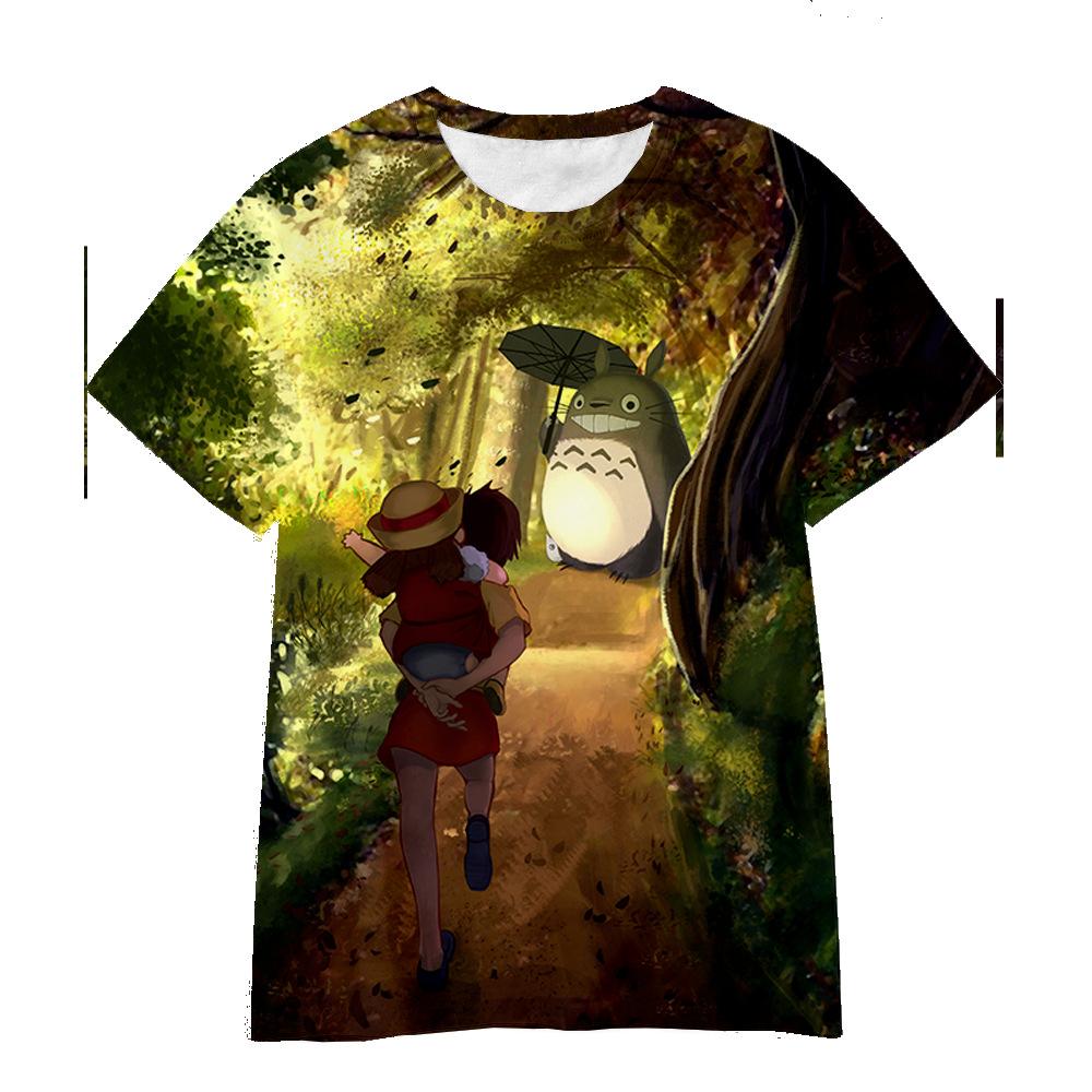 3D Hayao Miyazaki Cartoon Totoro Pattern Printed Casual Short Sleeved Children's Boy T-shirts - Soft Medium Stretch Fabric Summer Relaxed Fit Clothing