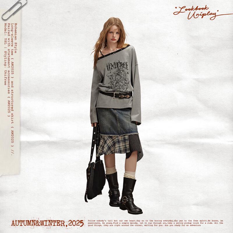 UNIFREE Comic Style Off-Shoulder Long Sleeve Sweatshirt