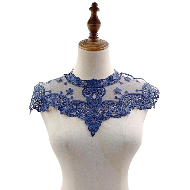 

1 шт. Швейные нашивки Однотонный Молочный волоконный DIY Кружево Вырез воротника Отделка Цветочный узор Вышитая тканевая аппликация темно-синий