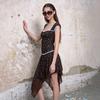 2026 European and American summer new niche slim-fitting waist and thin square neck lace lotus leaf polka dot dress women