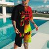 Männer Sets Kausalen Rundhals Flamme Drucken T-shirt Shorts Sport Lauf Anzug männer Shirts Trainingsanzüge Kurzarm Sportswear Mann