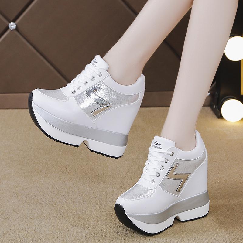 Fashion Women Ankle Boots 2025 Autumn High Platform Sneakers Height Increasi Leather Shoes 10CM High Heel Boots Trainers Bling Boots