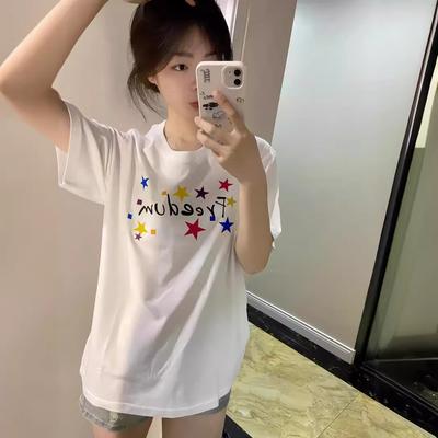 American High Street Front Shoulder T-shirt Women's Spring Wear Cartoon Printing Loose Heavy Trendy Brand Pure Cotton Ns Short-sleeved Top