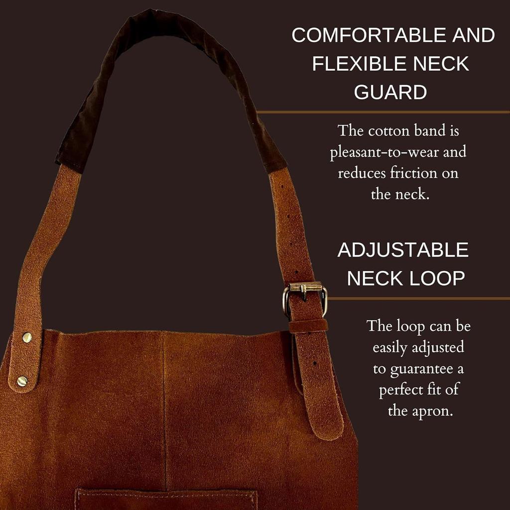 Leather Grill Work Apron with Tool Pockets ~ Adjustable Up To XXL for Men & Women ~ Leather Tool Apron