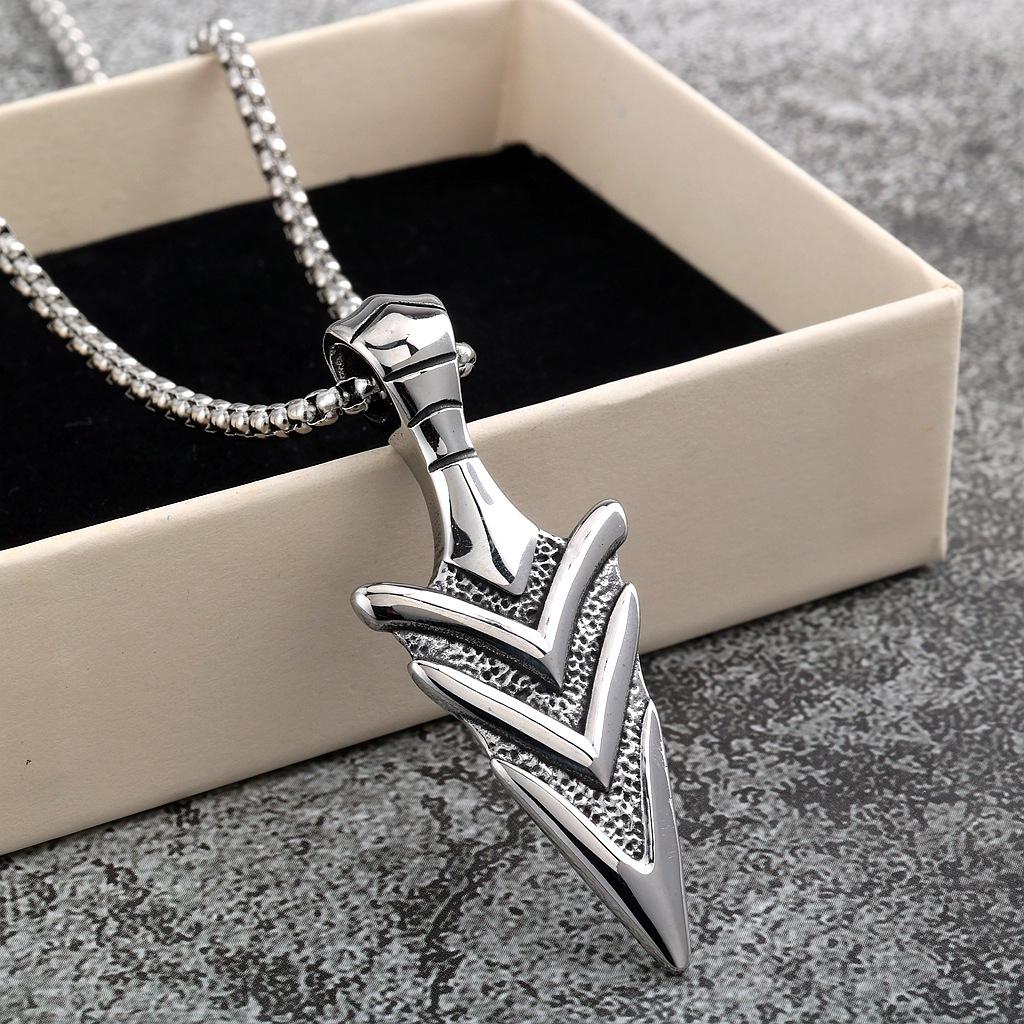 Vintage Stainless Steel Double Sided Arrow 3D Polished Pendant Necklace Unisex