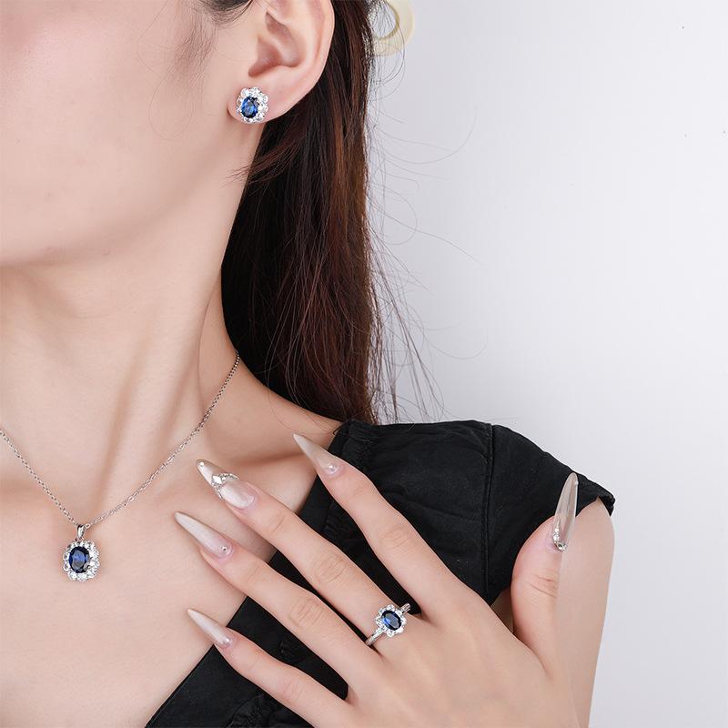 Jewelry Copper Bottom Gold-Plated Simulation Blue Spinel Retro Temperament Three Sets 8 * 10-6 * 8