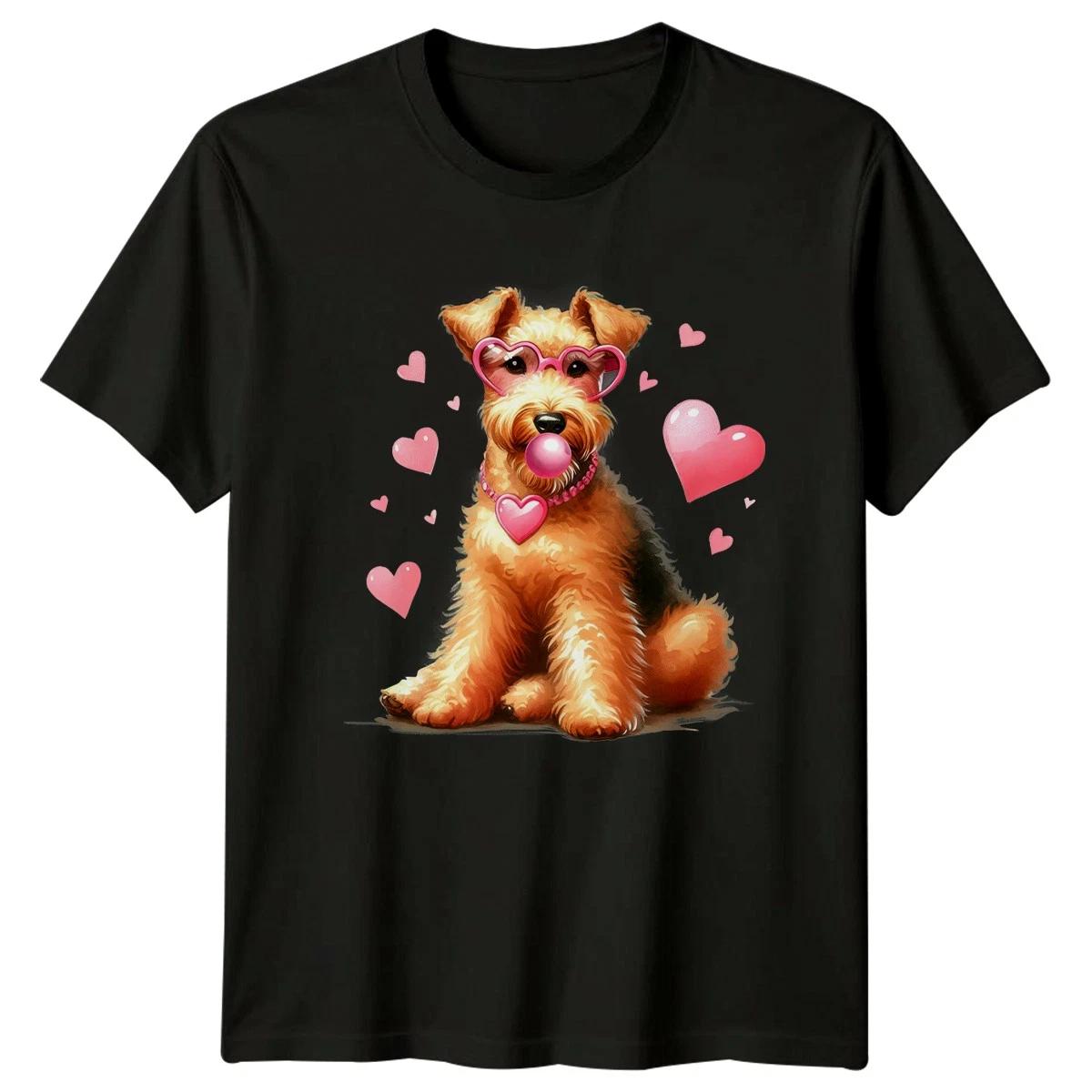 Valentines Day Terrier Dog Heart Glasses Bubble Gum Graphic Mens Womens Tee XXXXL