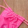 Nowe Błyszczące Skórzane Bikini Stringi z Trójkątnymi Miseczkami - Seksowny Strój Kąpielowy Wiązany ZY020