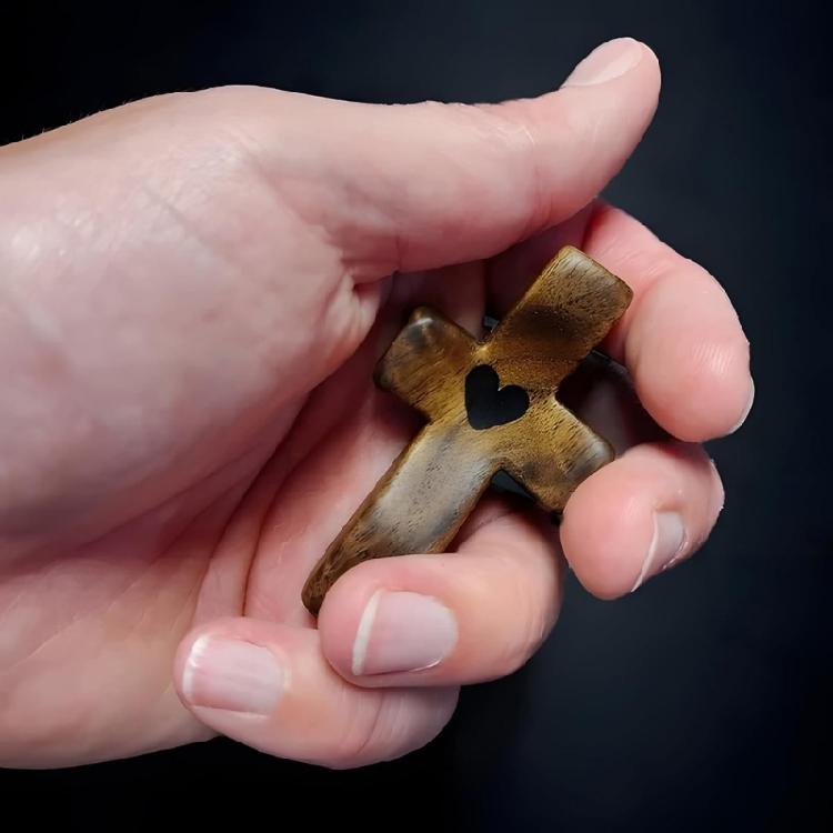 Natural Walnut Wooden Pocket Sized Crosses for Anxiety Relief and Inspiration Perfect Religious Gift for Children Adults