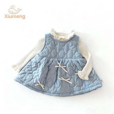 Winter Quilted Fleece-Lined Vest Dress for Girls (0-5 Years) - Solid Color, Fashionable AQ086