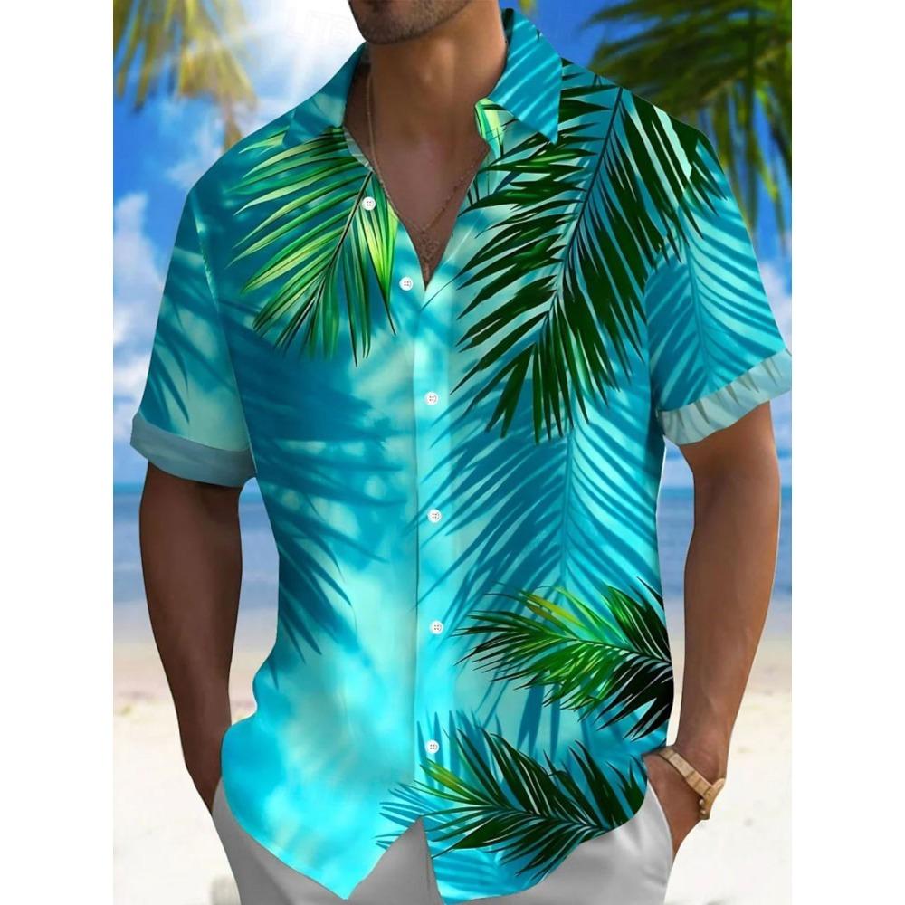 2025 New Hawaiian-style 3D Palm Tree Printed Men s Shirt Beach And Sand Dune Men s Short-sleeved Shirt Summer Casual Men s Shirt S