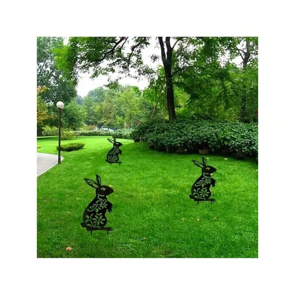 Black Metal Rabbit Garden Stakes Outdoor Decor Personalized Gift for Yard