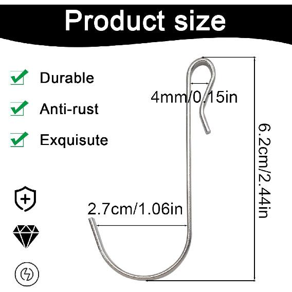 20 Pcs J Shaped Hook, Snap On Hooks Stainless Steel j Hooks for Wire Shelving Display Kitchen Bedroom Office(Silver)