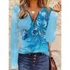 Women's creative printed zipper long-sleeved T-shirt, breathable, soft and comfortable, suitable for all-year-round casual wear