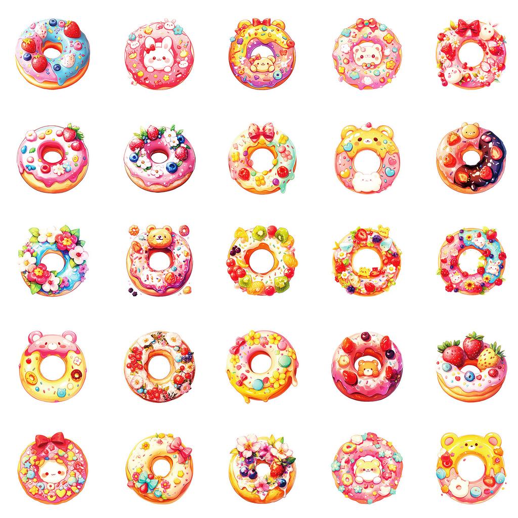 50 Pink Hand-painted Graffiti Stickers Stickers Cute Donut Series Decorative Stickers