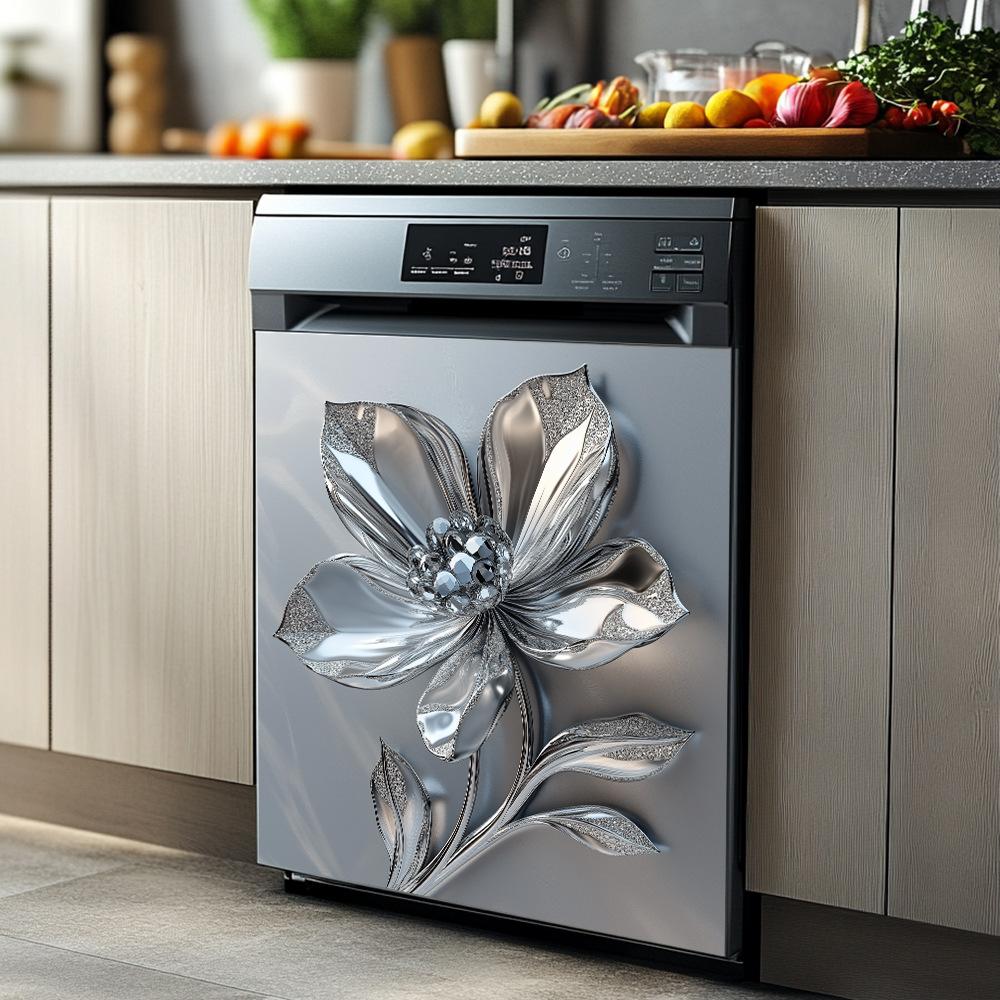Adesivos Elegantes de Flores Metálicas para Renovação de Eletrodomésticos de Cozinha Autoadesivos Decalques de Parede para Geladeira Lava-louças