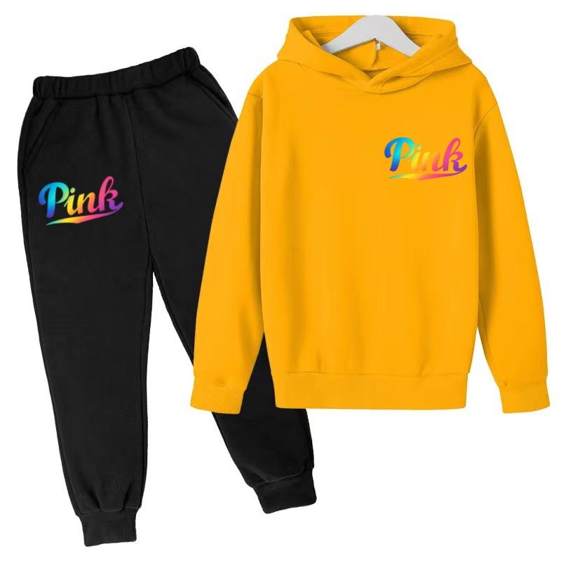 Kids Hoodie Pink Letters Print Coat Boy Girl Toddler 3-12 Years Charming Casual Clothing Top+Pants 2P Leisure Sports Fashion Set