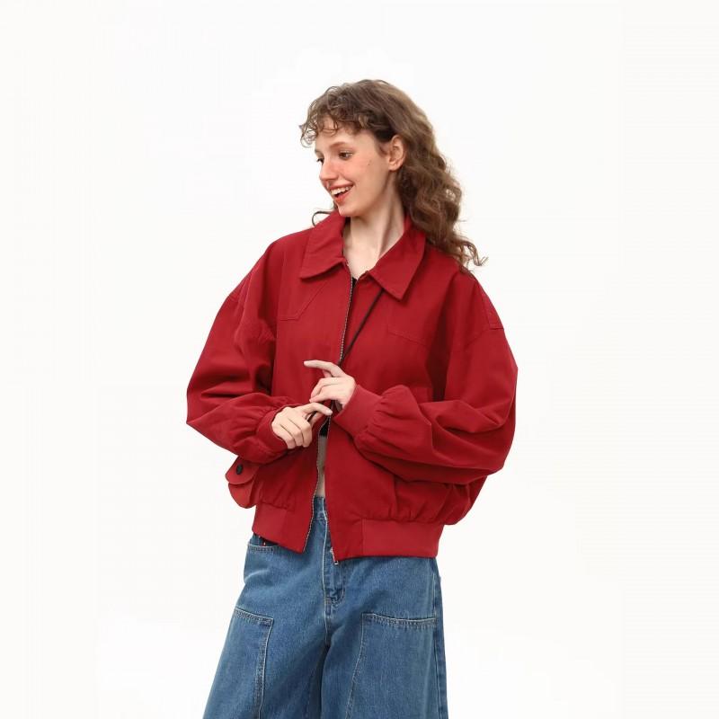 Unisex Red Harrington Jacket Streetwear Cleanfit Short Coat Casual Lightweight Outerwear