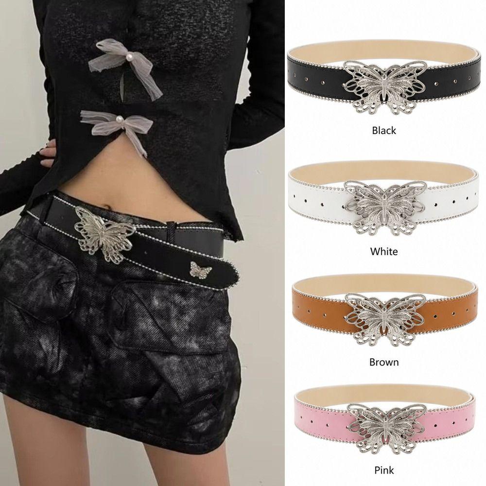 Butterfly Buckle Women's Belt PU Waistwear New Decorative Belt Jeans Accessories
