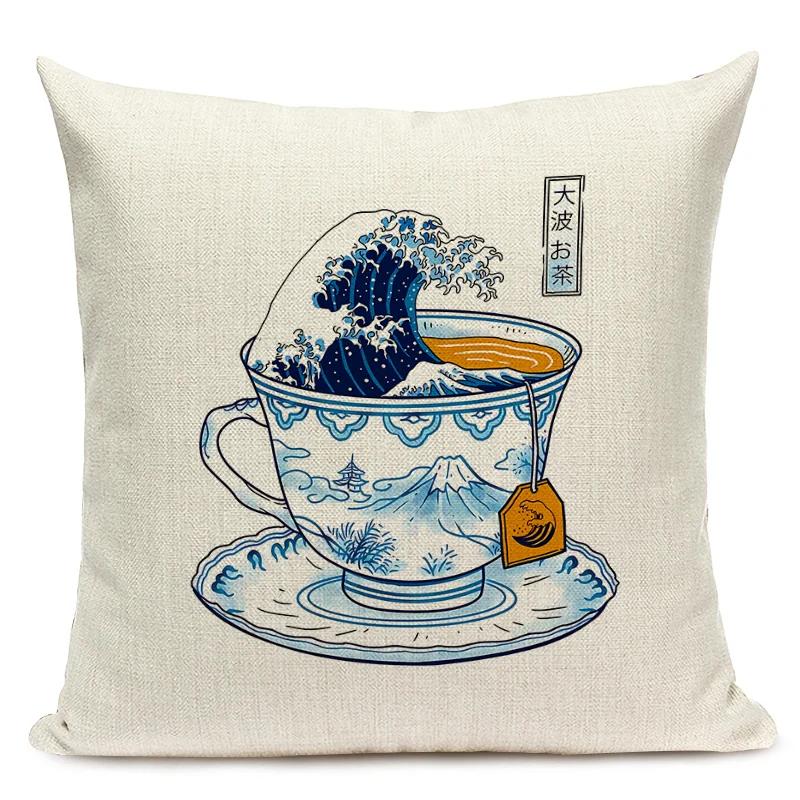 Japanese Style Decorative Cushion Cover Cute Japanese Ramen Tea Cat Octopus Pillowcase for Home Decor