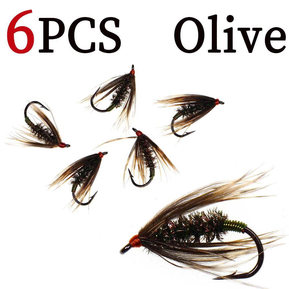 6PCS 12# Peacock Soft Hackle Copper Wire Wet Fly Nymph Rib Artificial Insect Baits Trout Bass Grayling Fishing Lures
