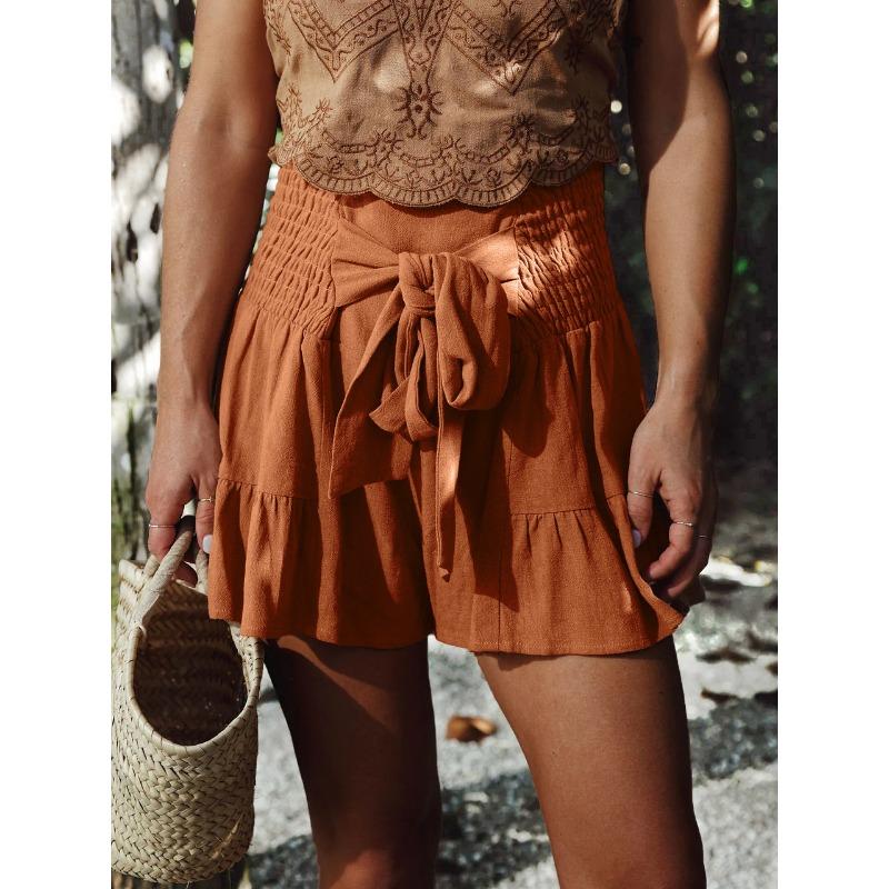 Summer Women's Shorts Cotton Linen Ruffle Fashion Wide Leg Shorts Draped Casual Pants