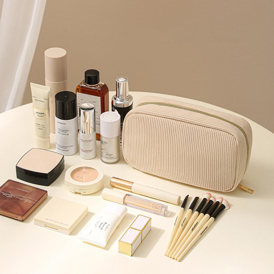 Women Cosmetic Bag Corduroy Solid Color Makeup Pouch Travel Portable Wash Toiletry Storage Bag Organizer Purse 2025 New