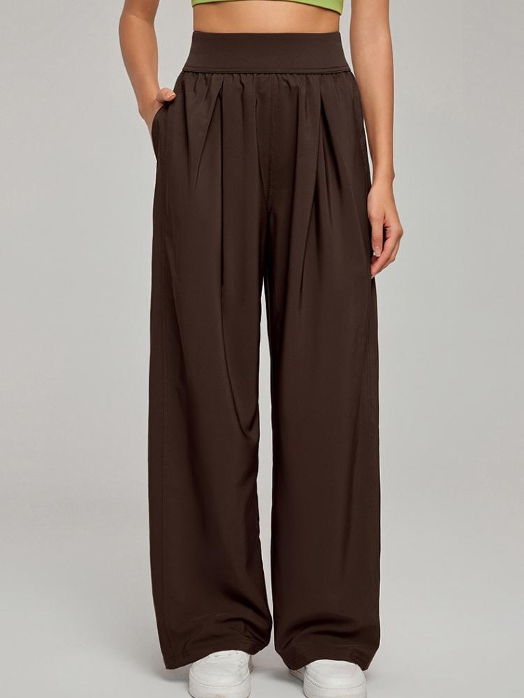 

Spring Summer Straight Wide Leg Women pants High Waist Slimming Sports Trousers Breathable Draping Loose Casual Yoga Pants XS коричневый