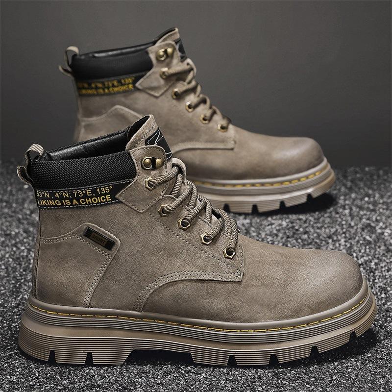 Martin Boots Men's 2 Leather High-top Rhubarb Boots, Winter Workwear Plush Cotton Shoes, Men's Snow