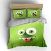 Green Cartoon Funny Face Bedding Duvet Cover Set Duvet Cover Pillowcases  (1*Duvet Cover 2*Pillowcases, without duvet insert)