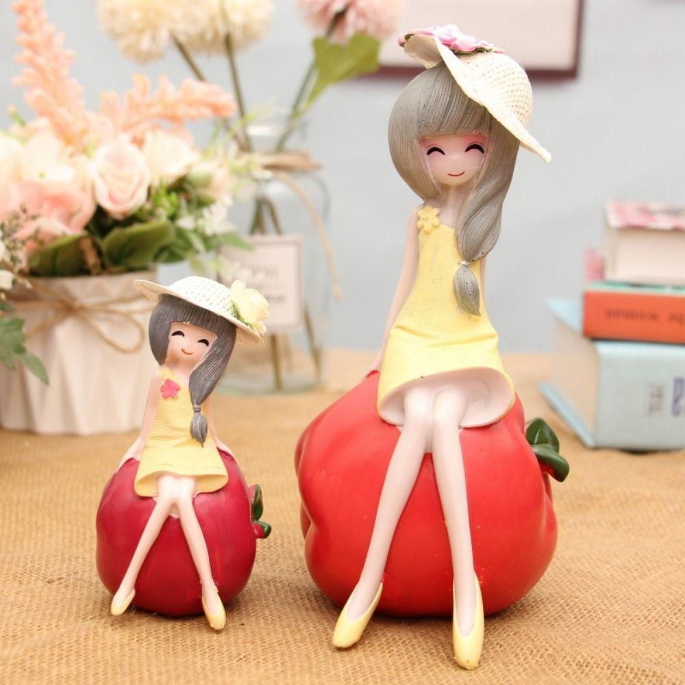 Creative Cute Fruit Girl Figurines Resin Crafts Cartoon Fruit Doll Ornaments Jelly Color Girl Car Accessories Decor Gifts