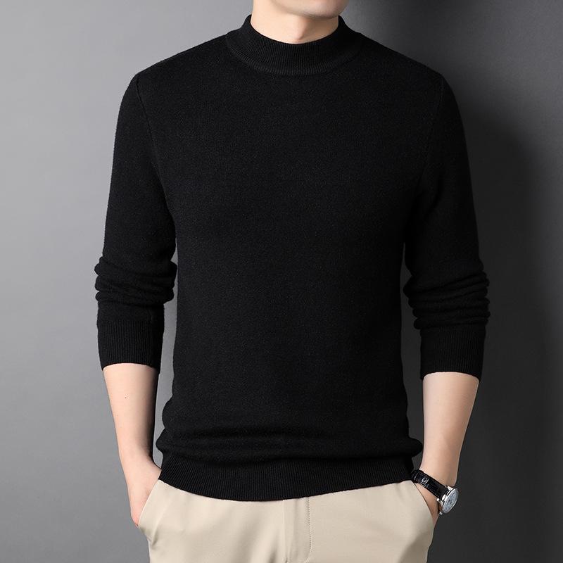Douyin Men's Slim Fit Solid Color Sweater - Half High Collar, Spring/Autumn Base Layer