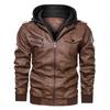 [European size] Winter men's removable hooded pu leather jacket, large size casual locomotive leather jacket for men
