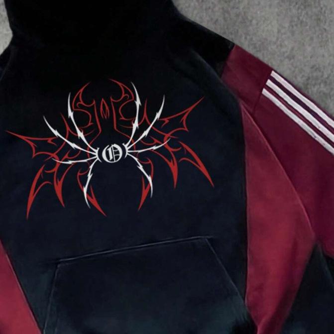 Sweat à capuche American high street araignée sombre impression 3D association de couleurs marque tendance de niche hip hop rétro sweat à capuche ample