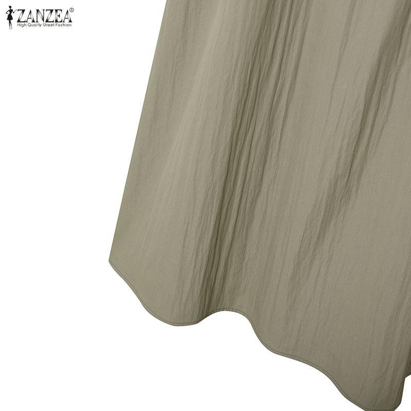 ZANZEA Women Casual Round Neck Long Sleeve Casual Baggy Long Maxi Swing Dress