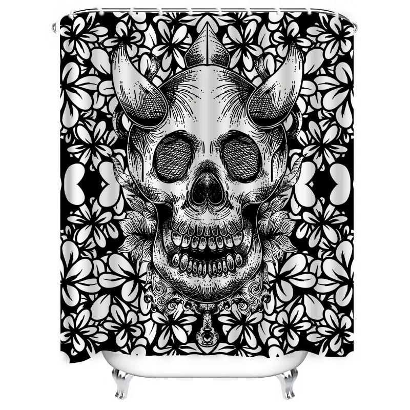 Tuniu Black Skull Floral Shower Curtain Gothic Bathroom Decor Spooky Wall Decor Unique Shower Curtain