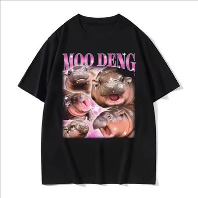 Urocze koszulki z memem z małym hipopotamem Moo Deng dla kobiet, casualowe koszulki z krótkim rękawem, vintage hip-hopowa odzież uliczna, T-shirt, topy