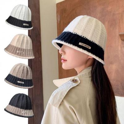 Dicker Strick-Bucket-Hat mit Farbblöcken