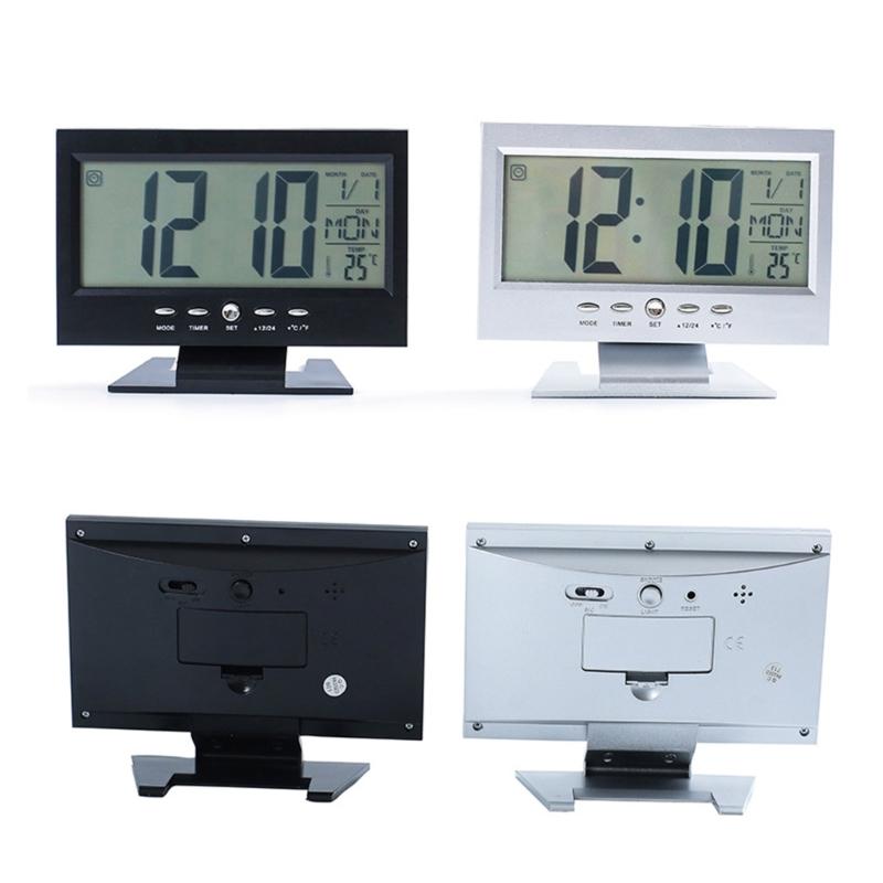 Elektronische Uhr mit sprachaktivierten Schlummerfunktionen und Umgebungsmonitoren für moderne Heimdekoration