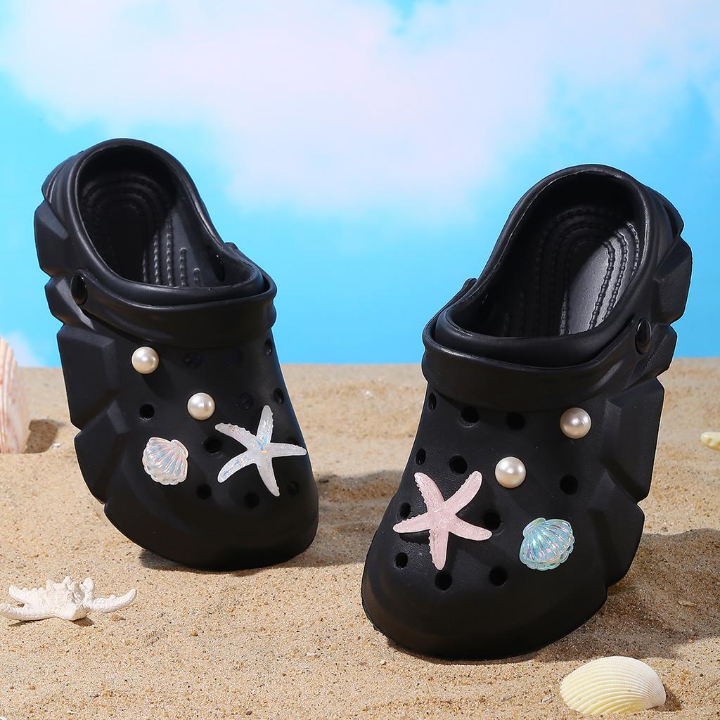 Starfish Seashell Clogs for Girls, Cute Shoes Accessories, Girls DIY Sandals Beach Decoration Outdoor Slippers 3057