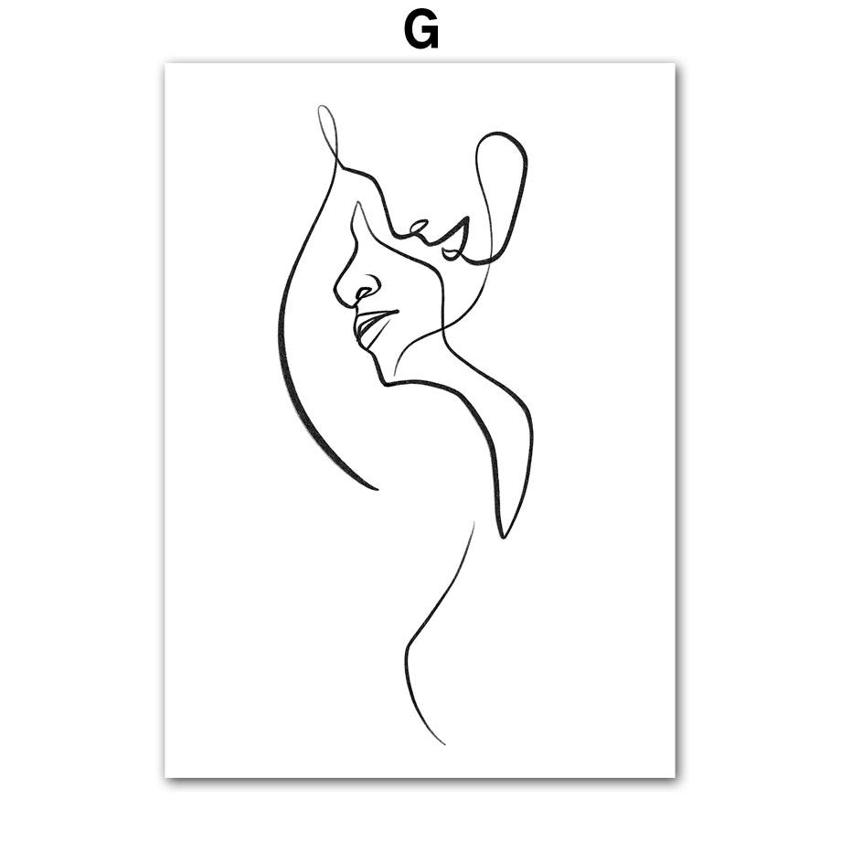 Arte della parete della tela di canapa pittura linea Flower Girl Lover minimalista nordico poster e stampe immagini a parete per soggiorno decorazioni per la casa