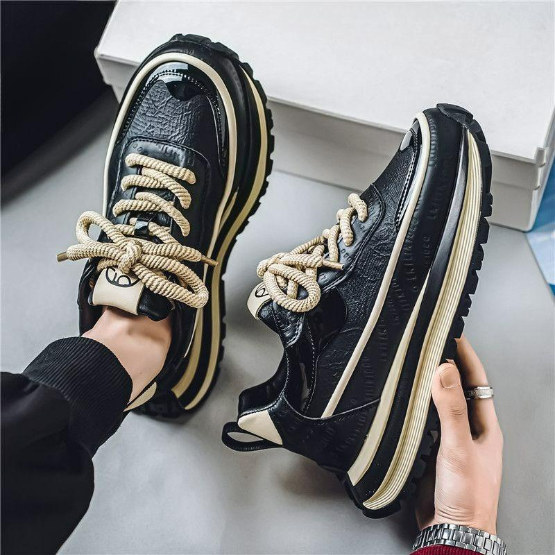 Men's Sneakers Platform Casual Shoes Breathable Low-Top Running Shoes Outdoor Trend Shoe Height Increase Lace-up Men Shoes