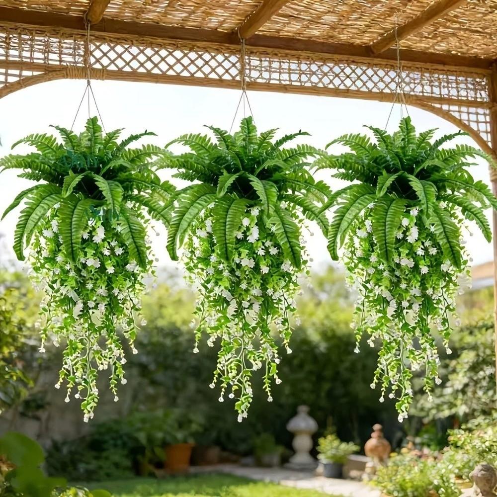 UV Resistant Artificial Persian Fern Leafs Realistic Mixed Lush Leaves Fake Fern Hanging Plants Real Touch Plastic