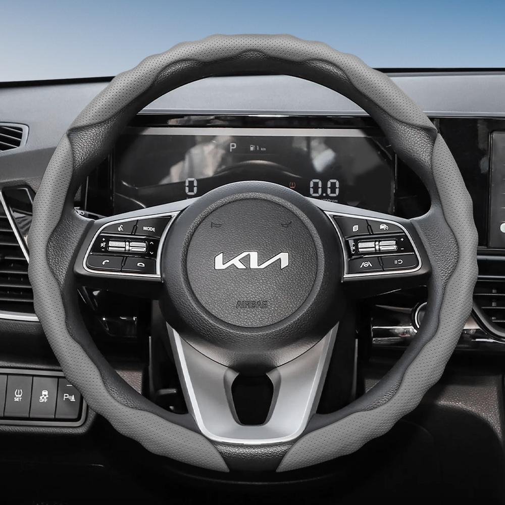 Suitable for Kia Steering Wheel Cover with Wavy Sports Design, Breathable Leather, Segmented Anti-Slip, Sweat-Absorbing Protective Cover for Ceed,