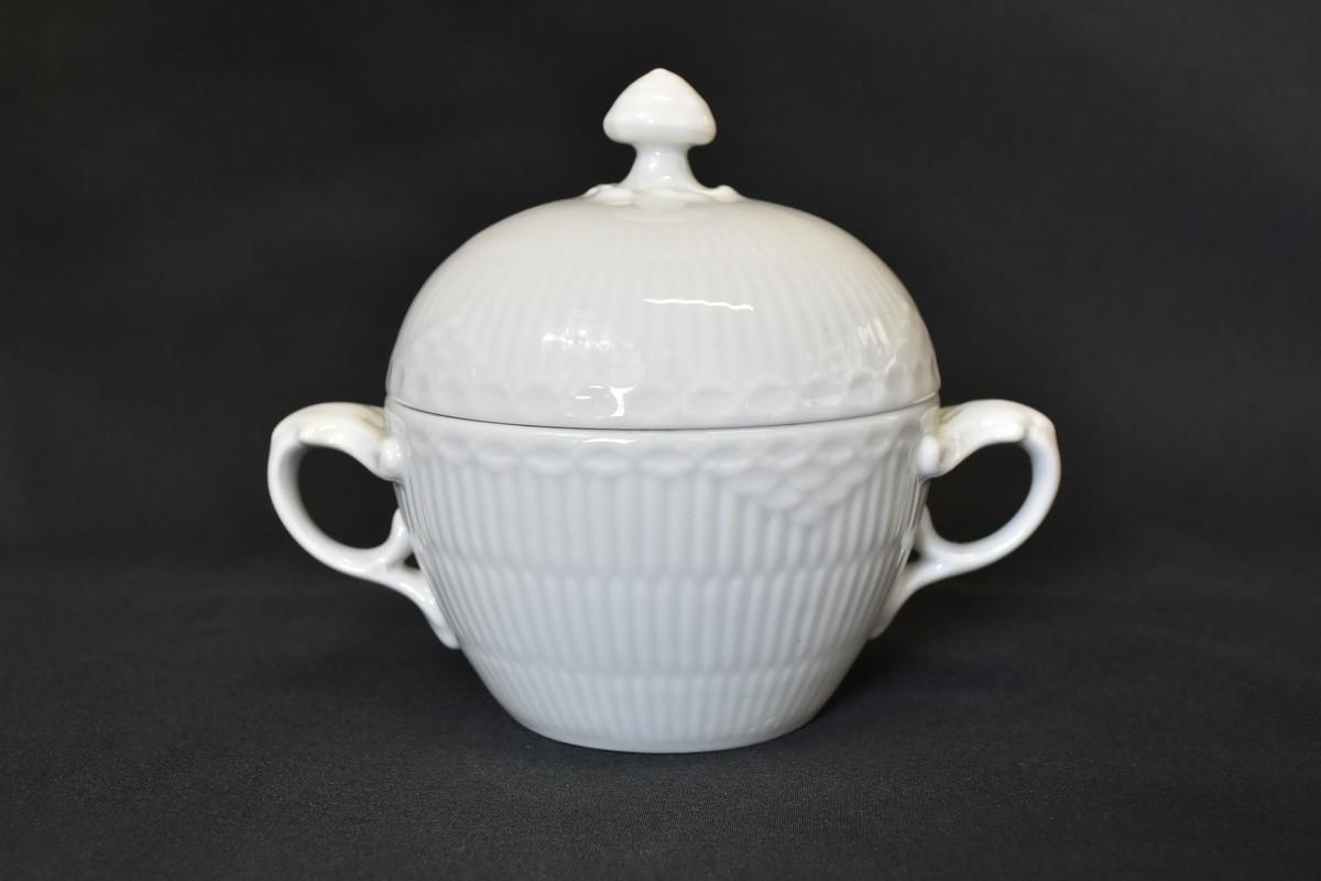 Royal Copenhagen White Fluted Half-Lace Sugar Pot Denmark Vintage Rare