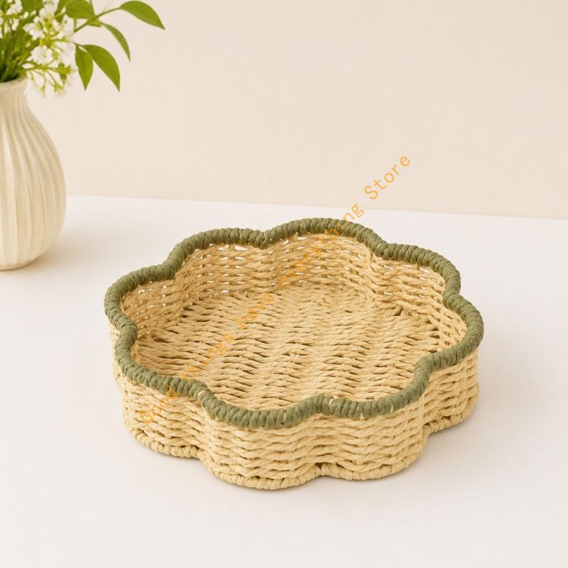 Elegant Handmade Handwoven Storage Trays 2PCS Set Flower Basket User Friendly Storage Bin for Living Room and Kitchen 55KF