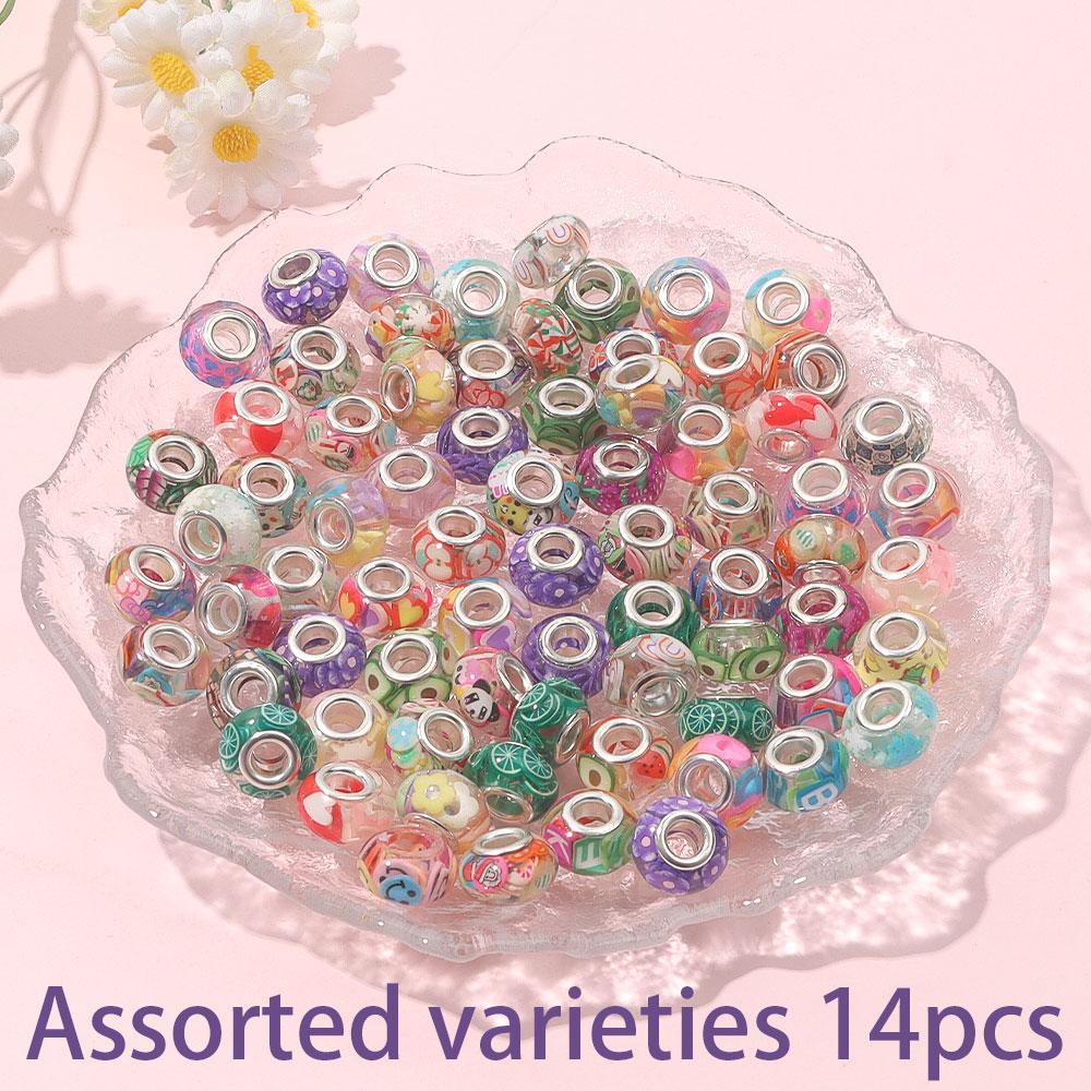 7/14/21pcs resin macroporous beads, various European beads, transparent spacer beads, flower beads, jewelry making, DIY crafts, bracelets,