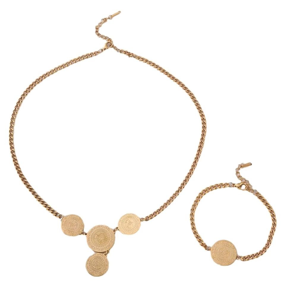 Luxury Polished Stainless Steel Four-Piece Jewelry Set by Earring Finger Ring Necklace Bracelet Chain Women Gift