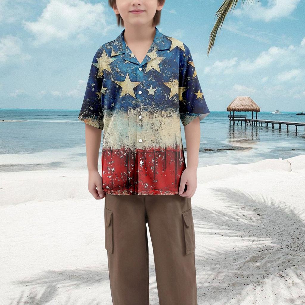 Boys' Casual Loose Short Sleeved Shirt With Fashionable Printed Shirt Top