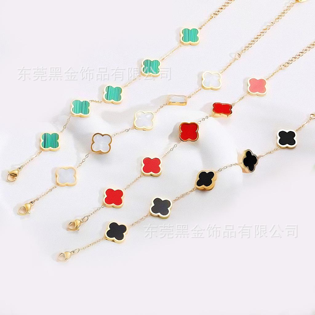 

Браслет с четырьмя листочками клевера, глянцевый браслет-клевер, браслет из титановой стали 18 карат, сохраняющий цвет 18K